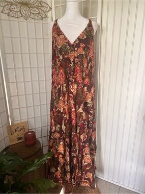 VASNA Desire Boho Floral Sequin Tiered Maxi Dress Large